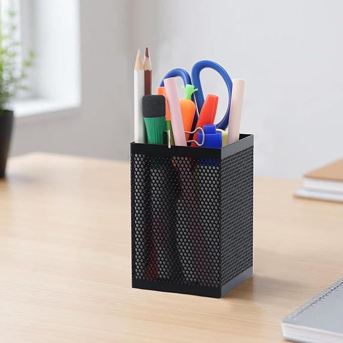 Comix Mesh Pen Holder Desk, Wire Pencil Holder with Foam Pad and Non-Slip Bottom Office Supplies Desk Organizer for Home Office School, 2 Packs-DeskLoop Office