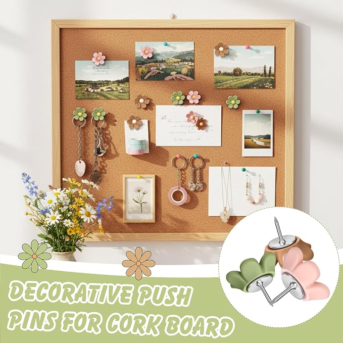 Sawysine 60 Pcs Cute Push Pins Decorative Push Pins Thumb Tacks Colorful Flower - Image 6