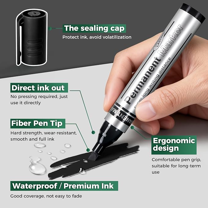 SELEAD Large Permanent Markers Black Red Blue Green - Image 5