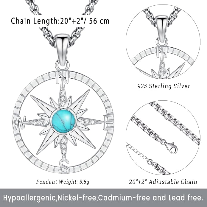 Compass Necklace for Women Men 925 Sterling Silver Pendant Urn Necklaces for - Image 4