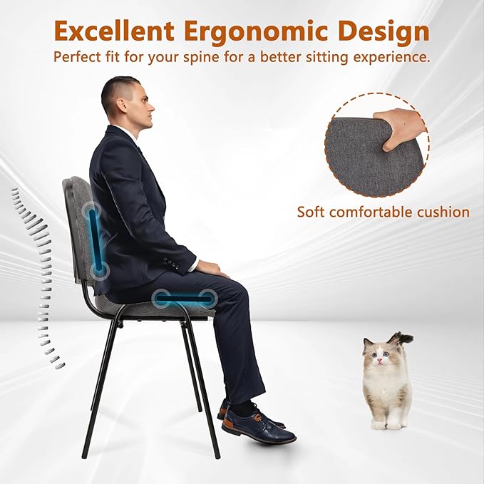 CLATINA Waiting Room Chairs Fabric Stackable Chair Metal Frame with Lumbar Support and Thickened Seat Cushion for Waiting Conference Room Guest Chairs 1 Pack…-DeskLoop Office