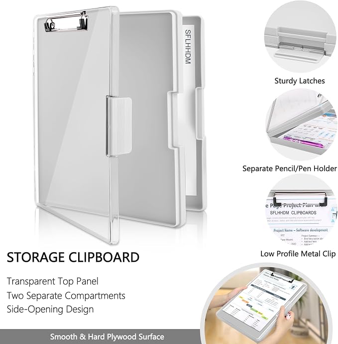 SFLHHDM Clipboard with Storage, Heavy Duty Clip Boards 8.5x11 with 2 Storage - Image 3