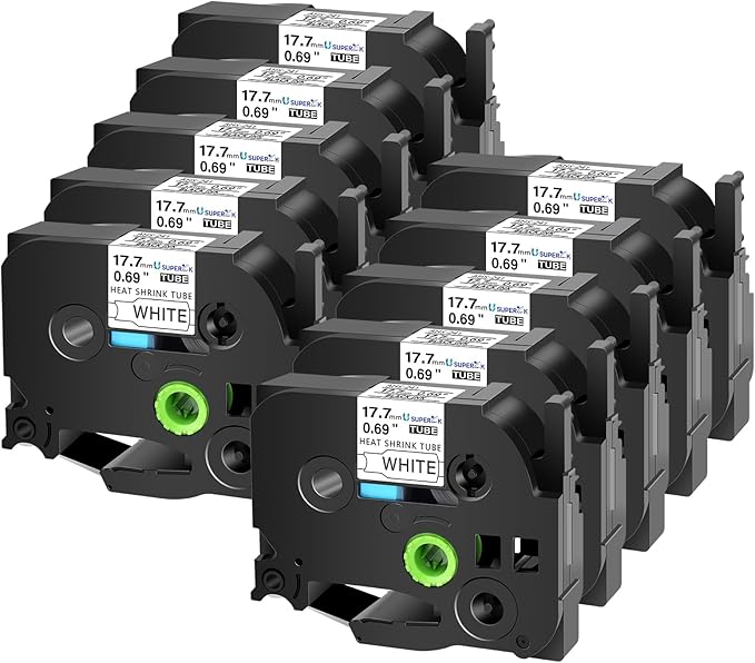 10PK Compatible for Brother Ptouch HSe-241 HSe241 HS-241 HS241 Black on White Heat Shrink Tube Label Tape use in PT-D400 PT-D600 PT-E300 PT-E500 PT-P750WVP Printer (0.69''x 4.92ft)-DeskLoop Office