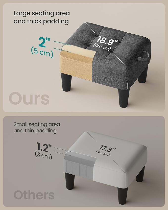 SONGMICS Foot Stool with Legs, Small Footstool Ottoman, Linen-Look Fabric Seat - Image 4