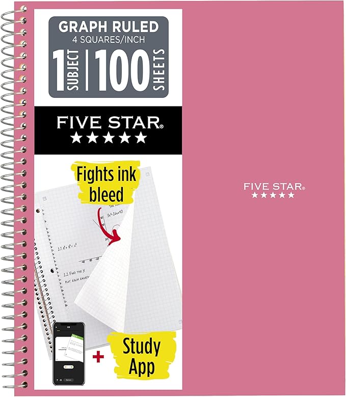 Five Star Spiral Notebook + Study App, 1 Subject, Graph Ruled Paper, 8-1/2" x by FiveStar
