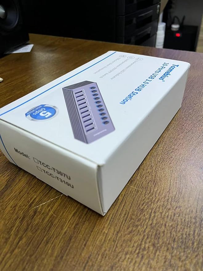 Powered 10-Port USB 3.0 Hub, USB C to 10 Ports USB Data Hub Splitter with Individual LED On/Off Switche, 3.3FT Cable, 12V/3A Power Adapter, for Laptop MacBook Pro/Air PC (Aluminum Gary)-DeskLoop Office