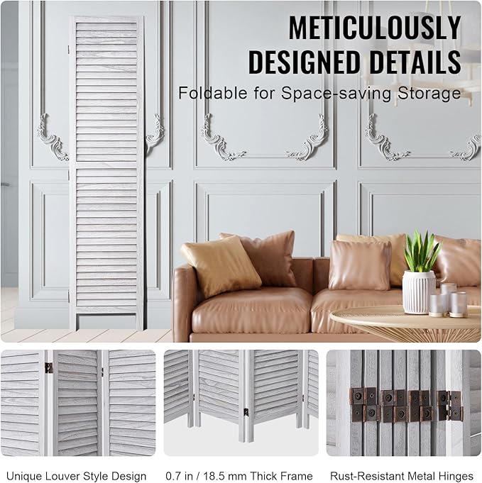 VEVOR Wood Room Divider, 8 Panel Wood Folding Privacy Screen, 66.9 Inches Tall Indoor Louvered Wooden Partition, Portable Decoration Screen, for Room Separation, Home, Office, Restaurant & Bedroom-DeskLoop Office