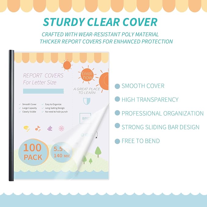 Binditek 100 Pack Clear Report Covers - Image 3