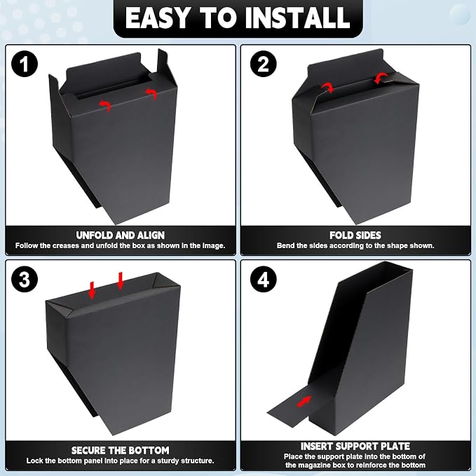 YOTINO Black Magazine Holder, 6 Pack Cardboard Magazine File Holders, Vertical - Image 5
