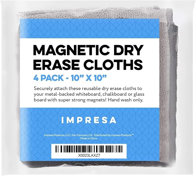 IMPRESA Magnetic Microfiber Dry Erase Cloth Erasers - 10 in x 10 in - Image 6