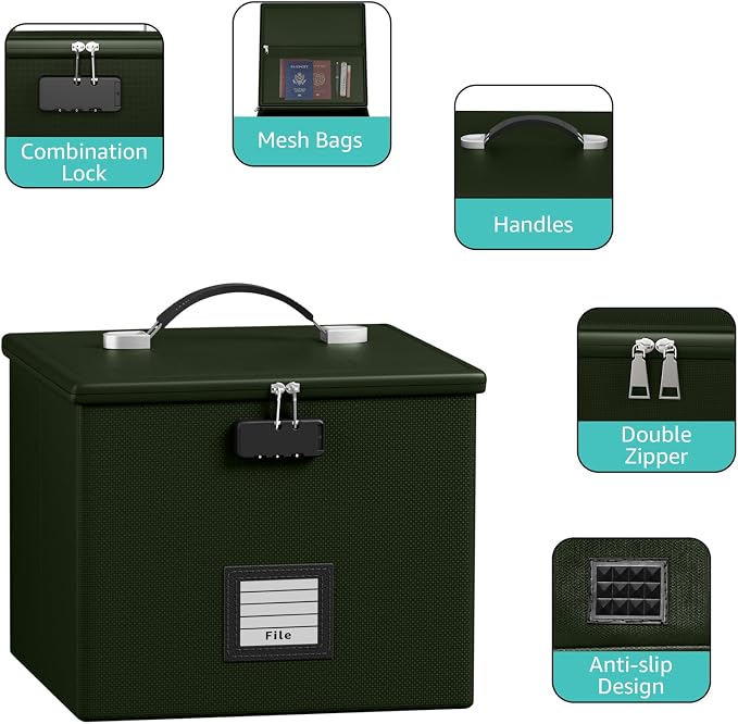 Army Green Fire Proof File Box for Documents - Image 5