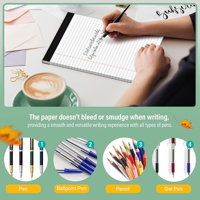 2 Pcs Legal Pads 8.5 x 11 Note Pads 8.5 x 11 Inch Notepad 60 Sheets Writing Pads Wide Ruled Lined Paper Pads White Paper Note Pads 8.5 x 11 with 30 Sheets Per Legal Pad for School, Office, Home-DeskLoop Office