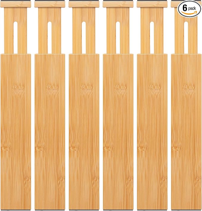 6 pcs Large Bamboo Drawer Dividers, Expandable 17"-22" Wooden Organizers for Kitchen, Office, Dresser, Bedroom, Clothes-DeskLoop Office