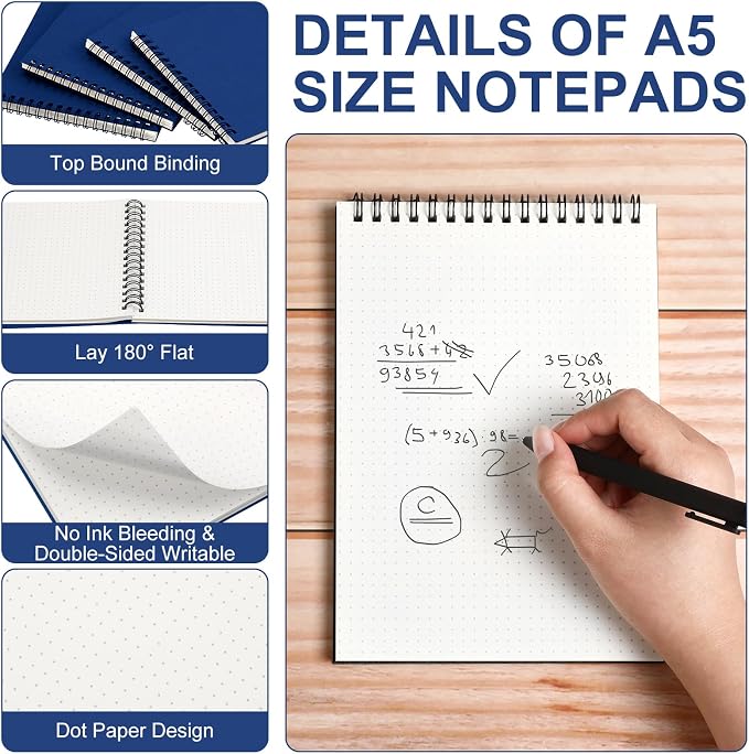 Engrowtic Dot Grid Notebook Top Spiral Notebook A5 Size Bullet Dotted Paper - Image 3