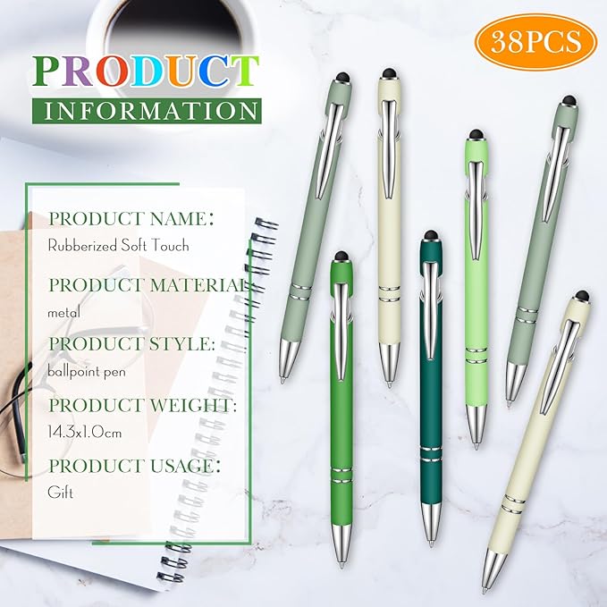 Zonon 38 Pieces Rubberized Ballpoint Pen with Stylus Tip Stylish Metal Pen Capacitive Styli with Soft Rubberized Grip, Black Ink for Most Devices(Charming Colors)-DeskLoop Office