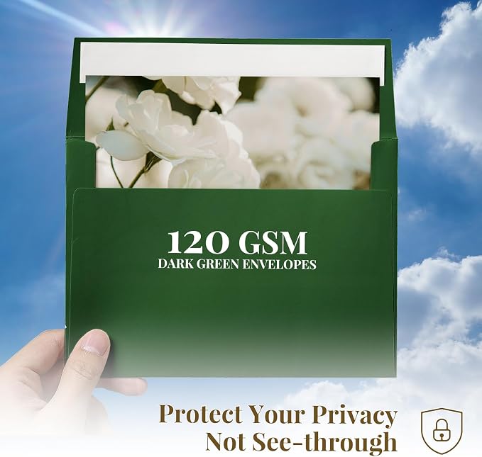 Dark Green Envelopes A2 100 Pack Self Seal, Goefun 120 GSM Printable Invitation - Image 6