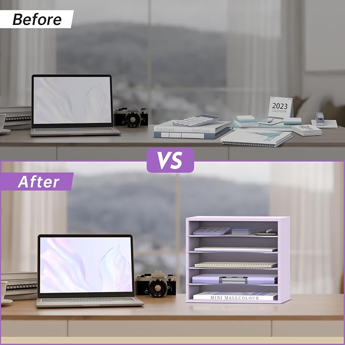 SUPEASY Wood Desk Organizer, 5 Tier Paper File Organizer - Image 6