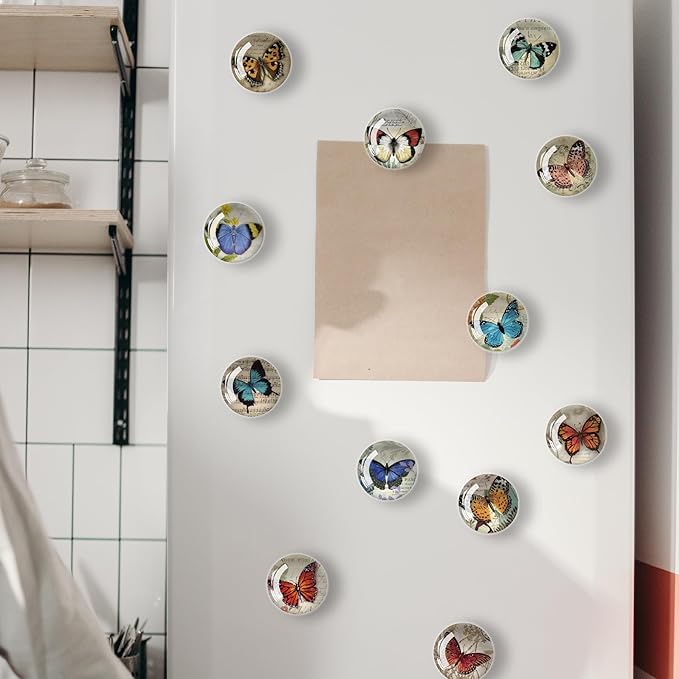 12Pcs Glass Refrigerator Magnet Fridge Sticker,Butterfly Fridge Magnets Decoration for Crafts,Strong Fridge Magnets for Kitchen, School,Office Whiteboard, Cabinet and Dishwasher-DeskLoop Office