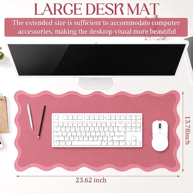 Hahafelt Scalloped Desk Mat Large Desk Pad Cute Coquette Table Mat Back to - Image 2