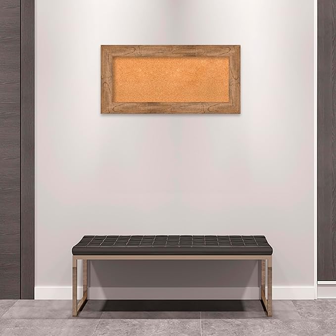 Amanti Art Natural Cork Board for Wall, 18x36 Vision Board with Brown Wood Frame, Medium Corkboard Office Decor for Home Organization, Country Rustic Corkboard Pinboard to Display Items for Home-DeskLoop Office