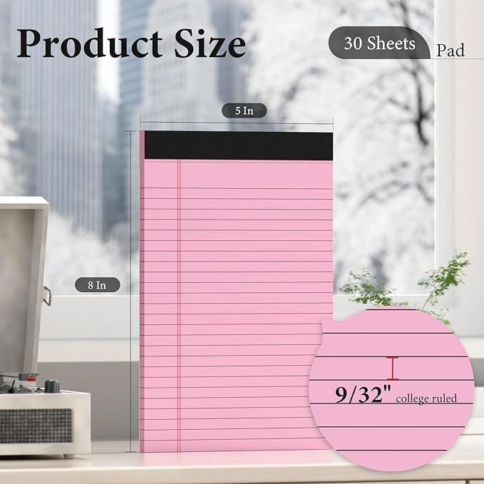 6 Pack Note Pads 5 x 8 Inch Colored Small Legal Pads 5 x 8 Pink Notepad Perforated Writing Pads Lined Paper Pads of Paper College Ruled Paper 30 Sheets Notebook To Do List for School, Office, Home-DeskLoop Office