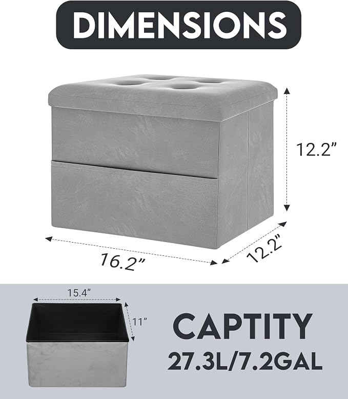 ZOES HOMEWARE Small Storage Ottoman Foot Rest, Velvet Ottoman - Image 2