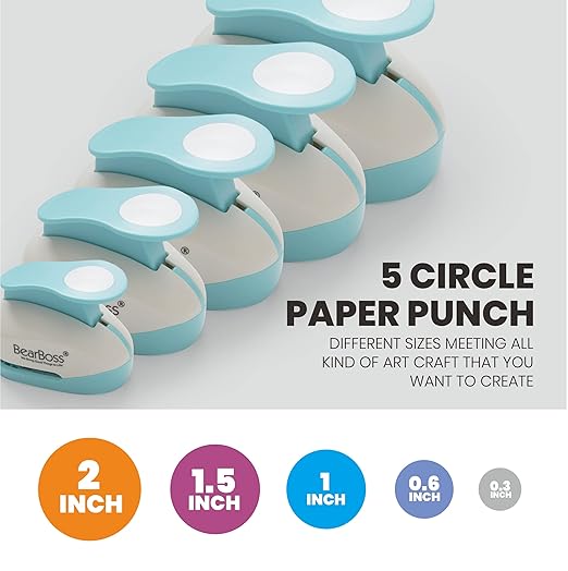 BearBoss 5 Circle Paper Punch, Handmade Scrapbook Paper Puncher, Different Size - Image 3