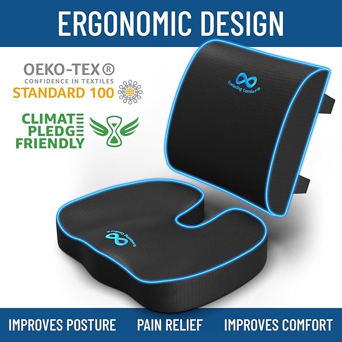 Everlasting Comfort Doctor Recommended Memory Foam Seat Cushion for Office Chairs & Car Seat - Ergonomic Office Desk Accessories for Tailbone Pain Relief, Sciatica & Back Support-DeskLoop Office