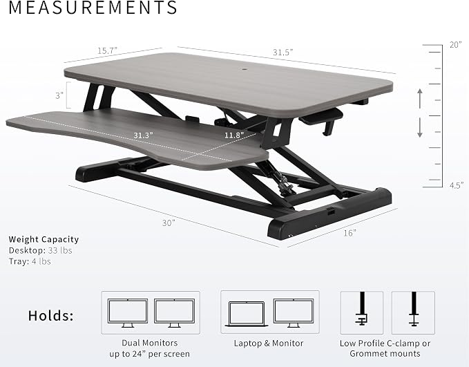 VIVO 32 inch Desk Converter, K Series, Height Adjustable Sit to Stand Riser - Image 3
