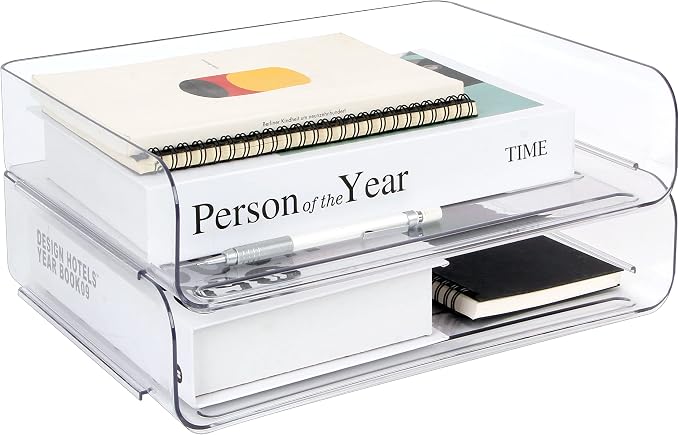 Zyners 2 Pack Stackable Desk Letter Paper Tray, A4 Clear Plastic Desk File by Zynersfocusonofficesupplie