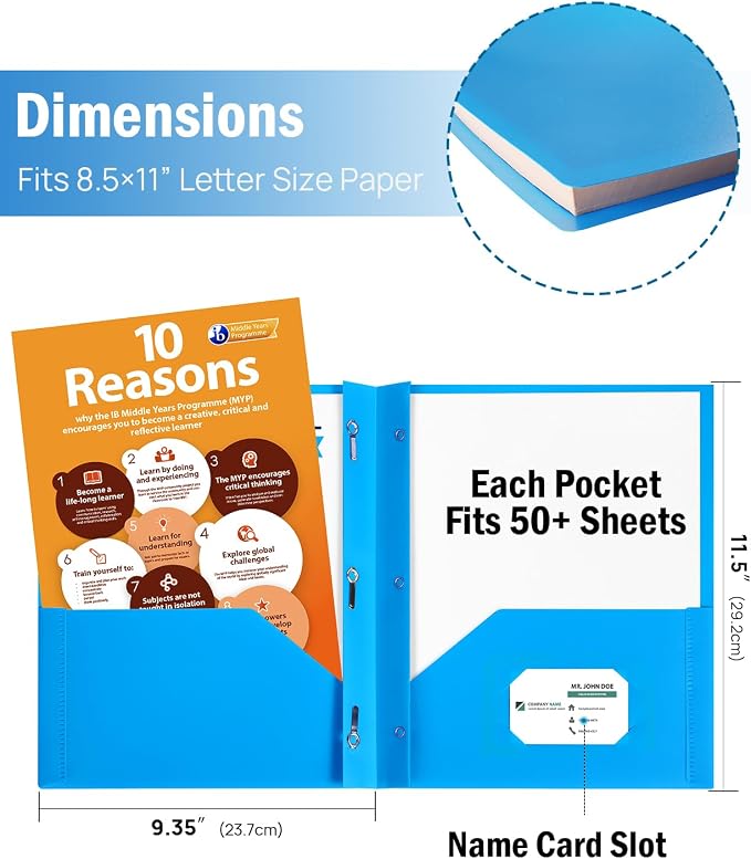 HABGP 24 Folders with Pockets and Prongs, 2 Pocket 3 Prong Folders with - Image 2