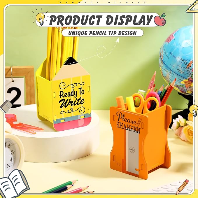 DoubleFill 2 Pcs Pencil Shaped Holder Sharp Dull Holder Wooden Dispenser Pencil - Image 4