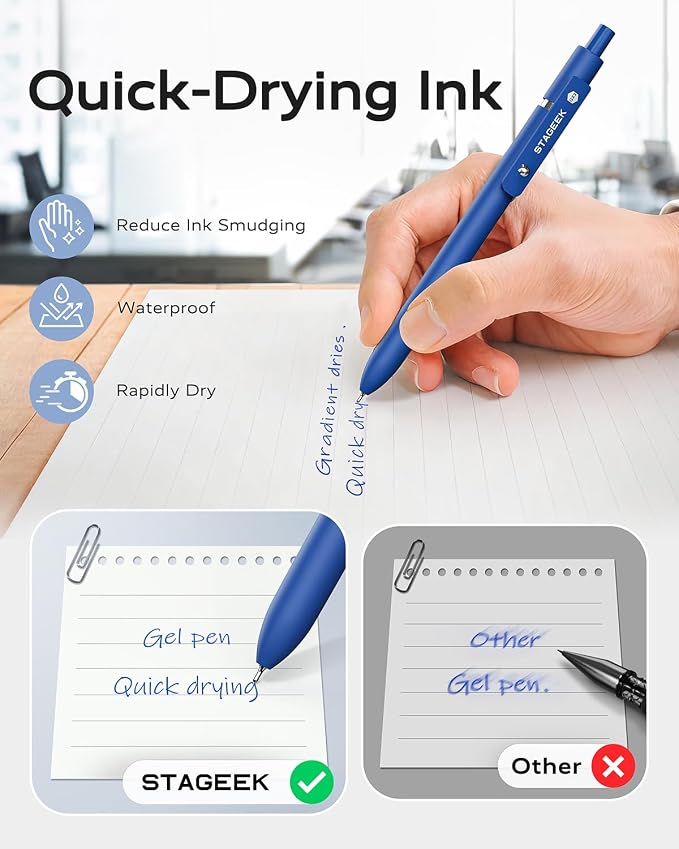 STAGEEK Blue Gel Pens GX3, Fine Point Retractable Smooth Writing Pens - Image 3