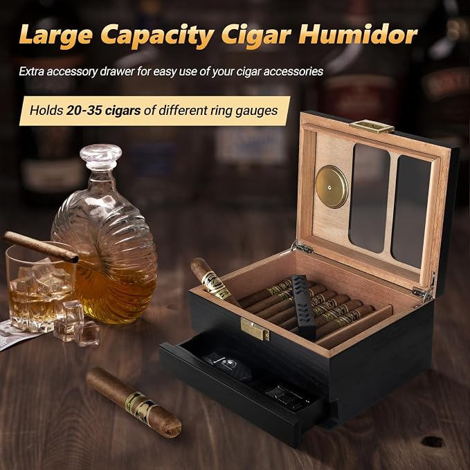 Cigar Humidor, Glass Top Cedar Wood Cedar Humidor Box, Cigar Case - Image 4