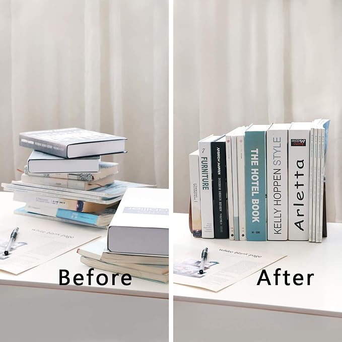 Muso Wood Book Ends for Shelves, Non-Slip Bookends, Heavy Duty Wooden Bookend - Image 7