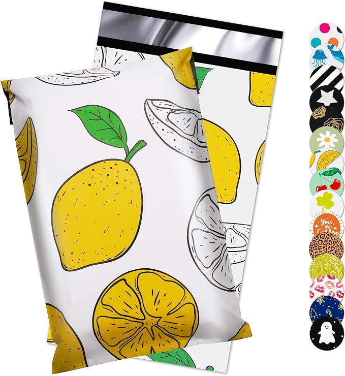 Lemon Printed Poly Mailer 6x9 Inch 100 Pcs, Waterproof and Tear-Resistant by JOWLROEL