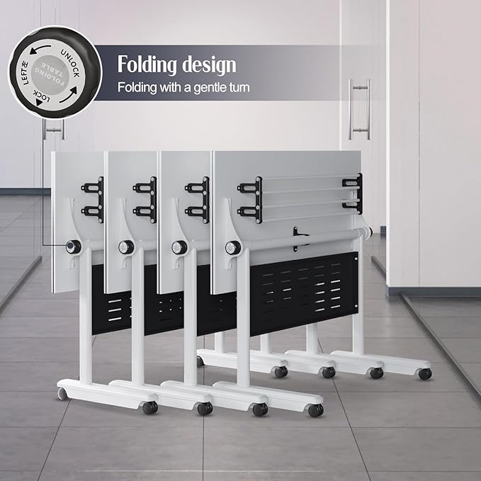 10Pack Conference Room Table, Folding Conference Table for Office Classroom, Mobile Training Tables with Casters Silent Wheels, Large Rectangular Convertible Modular Seminar Tables (L70.9in)-DeskLoop Office