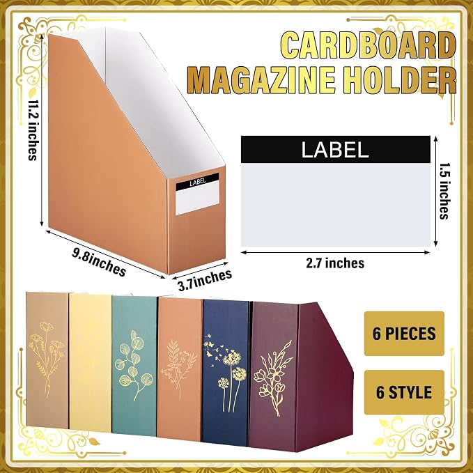 6 Set Floral Cardboard Magazine Holders Set Classroom File Folders Organizer - Image 3