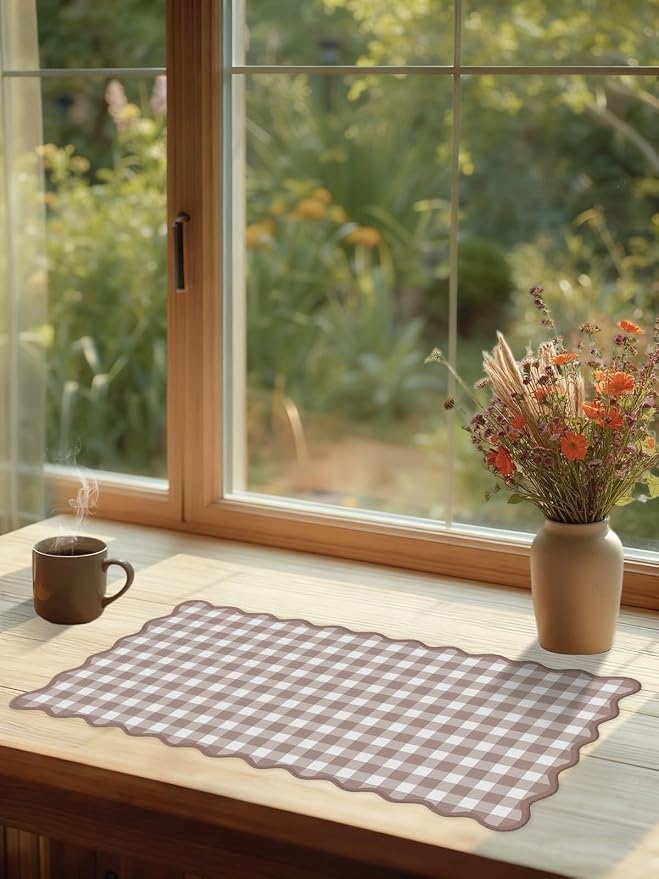 Scalloped‌ Checkered Desk Mat Cute Brown Gingham XXL Large Gaming Mouse Pad - Image 6