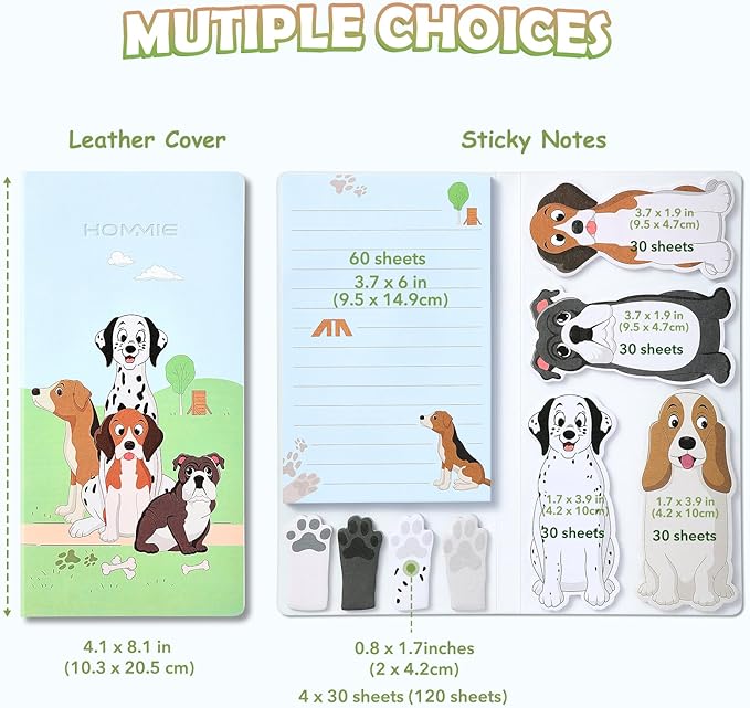 Hommie Dog Sticky Notes Set, Planner Sticky Note Dividers Tabs 300 Sheets, Cute Animals Shape Markers Flags Self-Stick Memo Pads for Dog Lovers Home Office School Supplies-DeskLoop Office