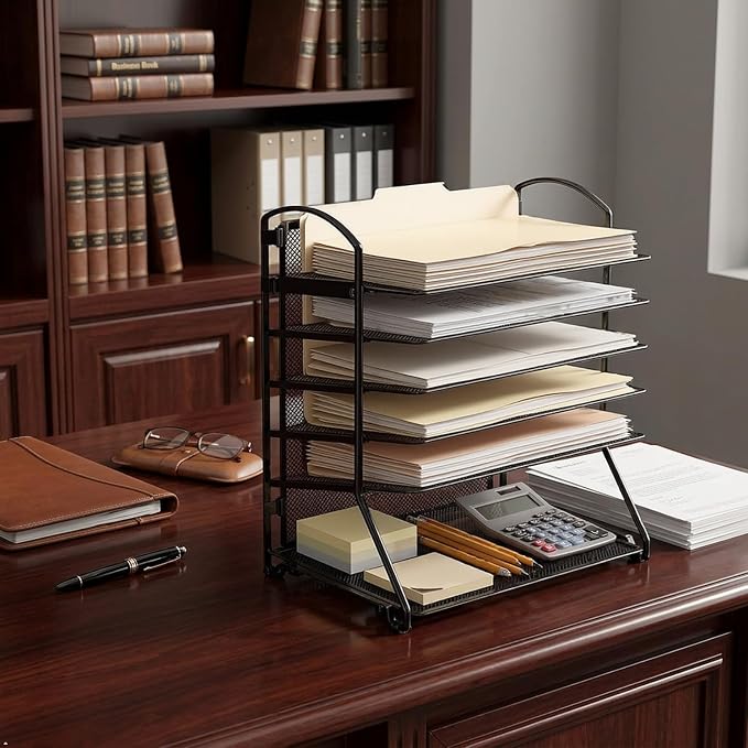 Simple Houseware 6-Tier Sliding File Organizer, Desk Letter Tray - Image 8