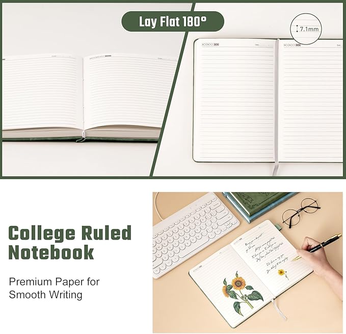 Sunflower Journal for Girls Women Journals for Writing 100GSM College Ruled A5 Leather Notebook for Girls Ages 8-12 Flower Diary with Heart-shaped Shadow, 5.7" x 8.3", Green-DeskLoop Office