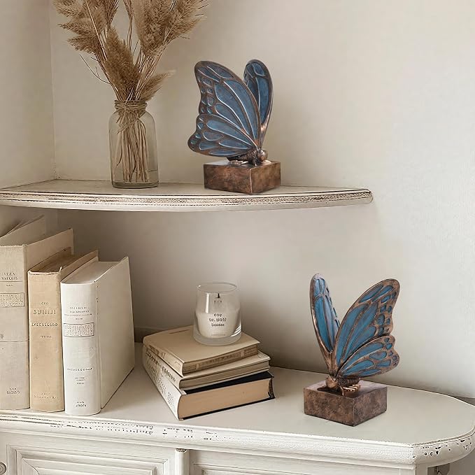 Vintage Blue Butterfly Bookends, Resin Book Ends - Image 9