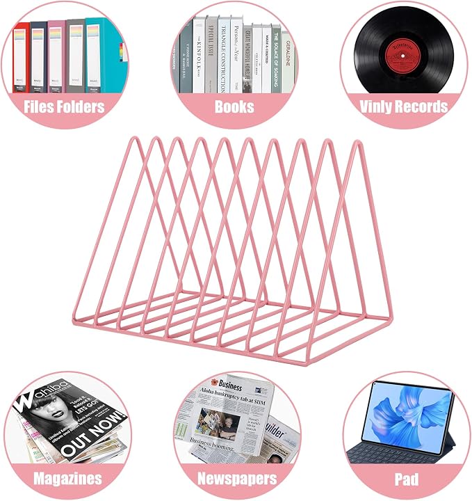 EASEPRES Vinyl Record Holder Storage, 9 Slot Metal Magazine Book Album Display - Image 3