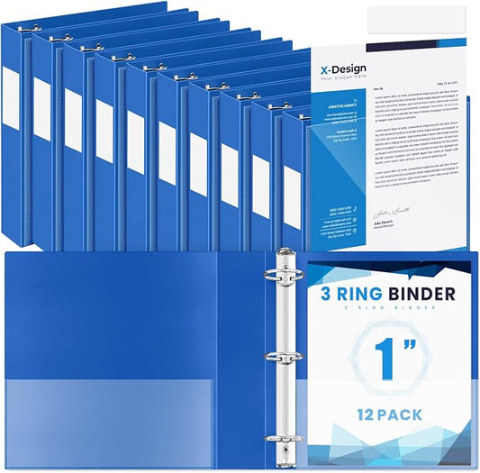 Henoyso 12 Pcs 3 Ring 1 Inch Binders Fits 8.5 x 11 Inch Letter Size Paper by Henoyso