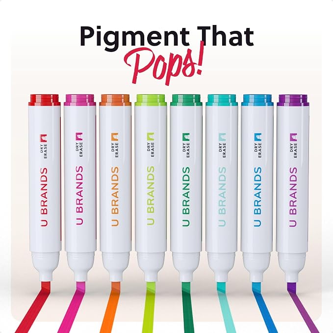U Brands Dry Erase Markers Chisel Tip Set, 8 Pack, Low Odor Ink, Dry Erase - Image 4