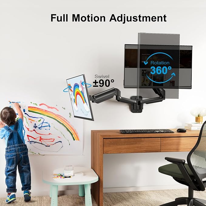 HUANUO Dual Monitor Wall Mount with Gas Spring Arms - 17-32 Inch Computer Screen Mount (4.4-17.6lbs Per Arm) - VESA 75x75/100x100 Height Adjustable Stand for Dual Monitors - Home Office Desk Setup-DeskLoop Office