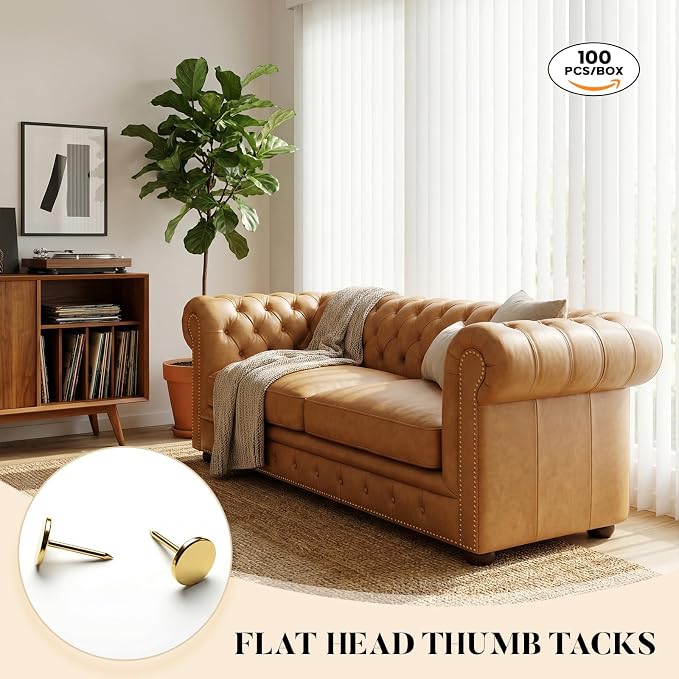 100pcs Heavy-Duty Gold Thumb Tacks, Long Needlepoint Tacks & Gold Push Pins - Image 6