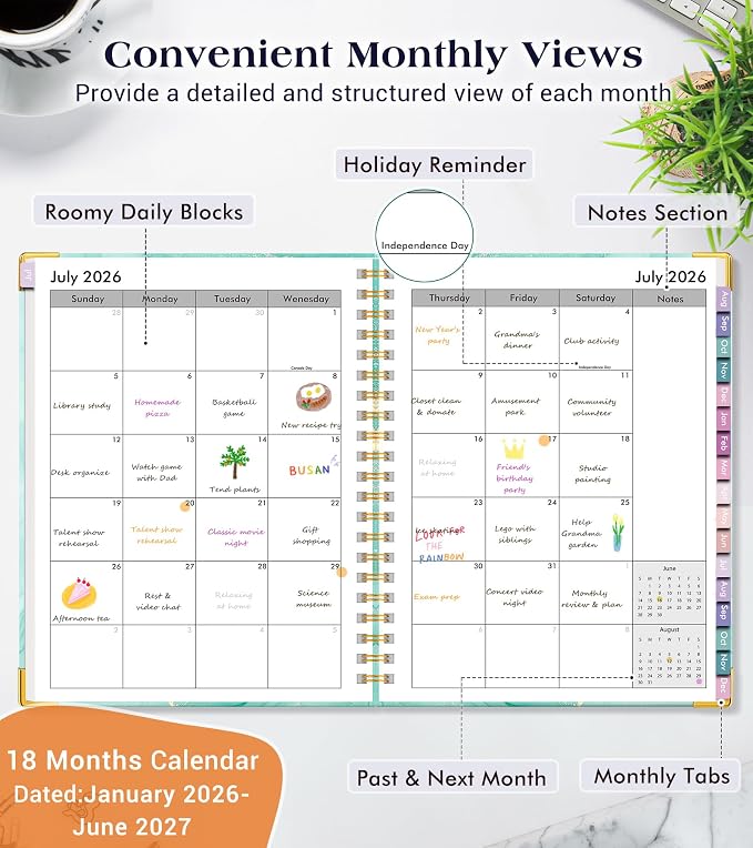 Academic Planner 2026-2027, 18 Months Weekly and Monthly Hardcover Planner - Image 2
