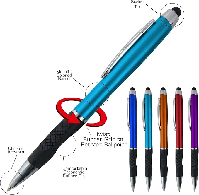 Personalized Pens With your Custom Logo or Text-300 Pack Bulk-for Businesses, Parties, and Events, 2 in 1 Ballpoint Pen + Capacitive Stylus for Touchscreen Devices, L'Blue Barrel, Blue Ink